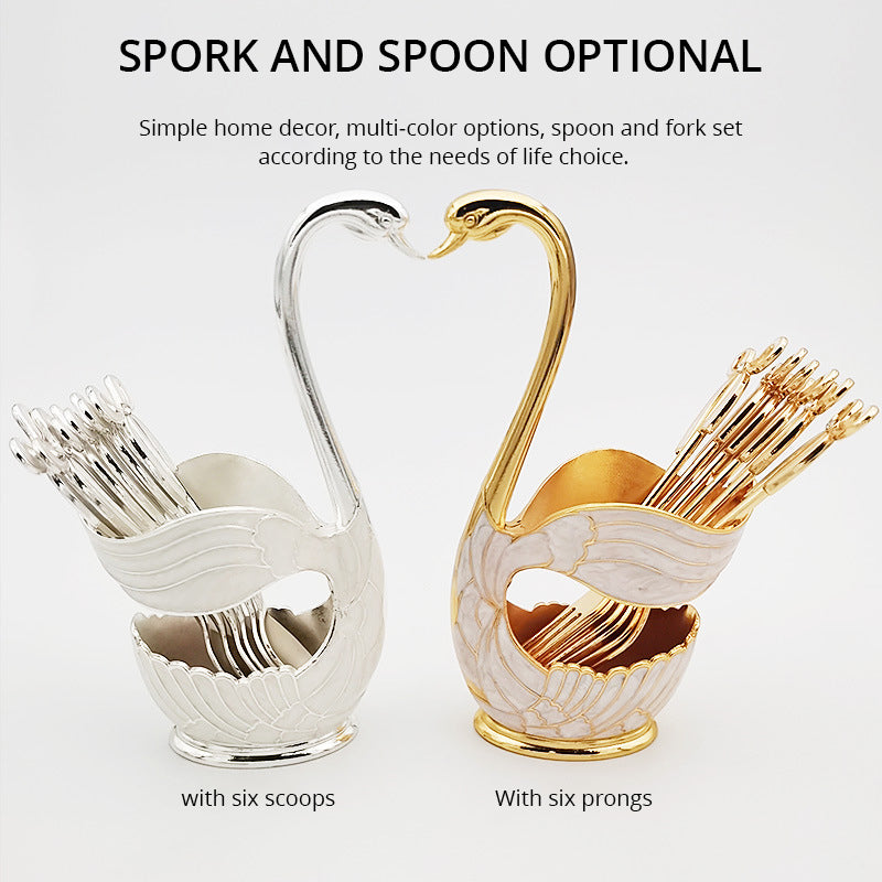 Elegant Swan Holder with Dessert Forks and Coffee Spoons