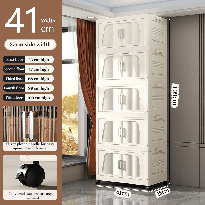 Multi-Tier Folding Storage Cabinet with Wheels | Stackable Wardrobe Organizer