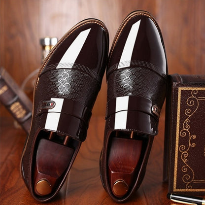 Premium Glossy Textured Dress Shoes with Metal Strap for Men