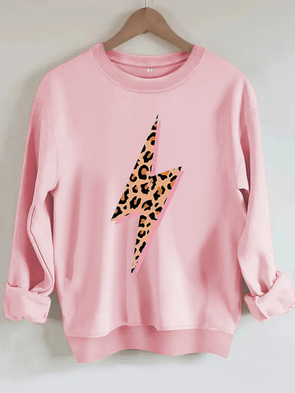 Women's Lightning Bolt with Leopard Pattern Print Sweatshirt | Crewneck Graphic Pullover