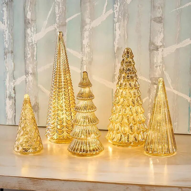5-Piece 3D Printed Crystal Light-Up Trees with Upgraded LED Glow