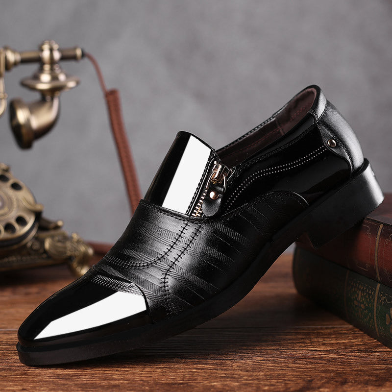 Men's Business Formal Leather Shoes - Glossy Pointed Toe Slip-On Dress Shoes