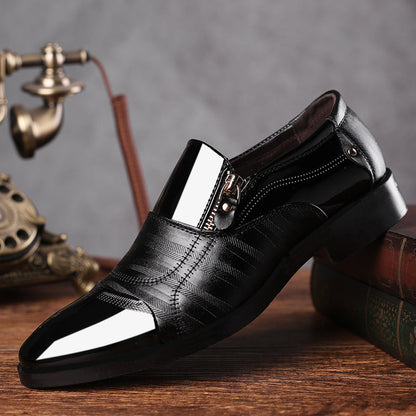 Men's Business Formal Leather Shoes - Glossy Pointed Toe Slip-On Dress Shoes