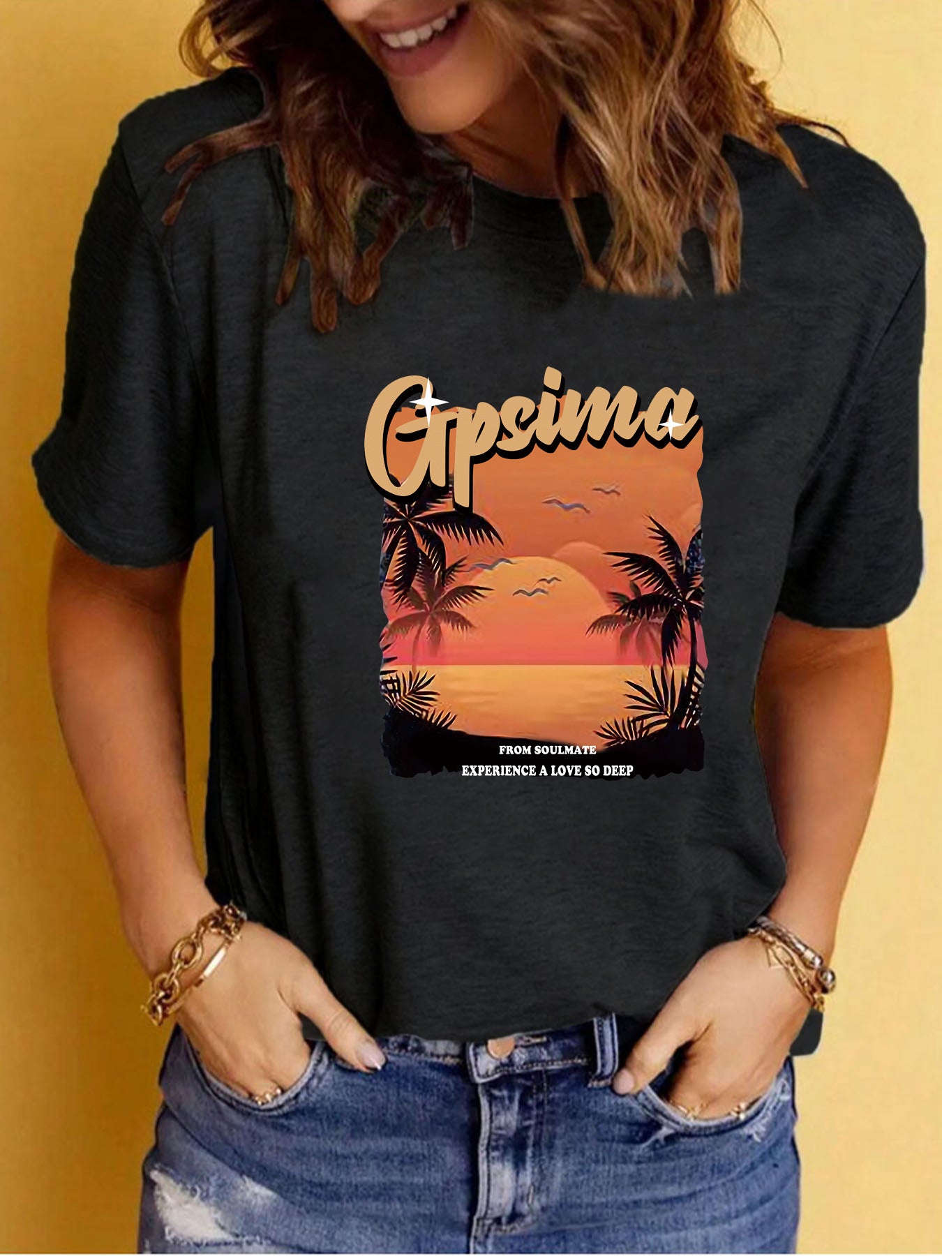 GPSIMA Sunset Beach Printed Round Neck Short Sleeve T-Shirt | Graphic Vacation Tee