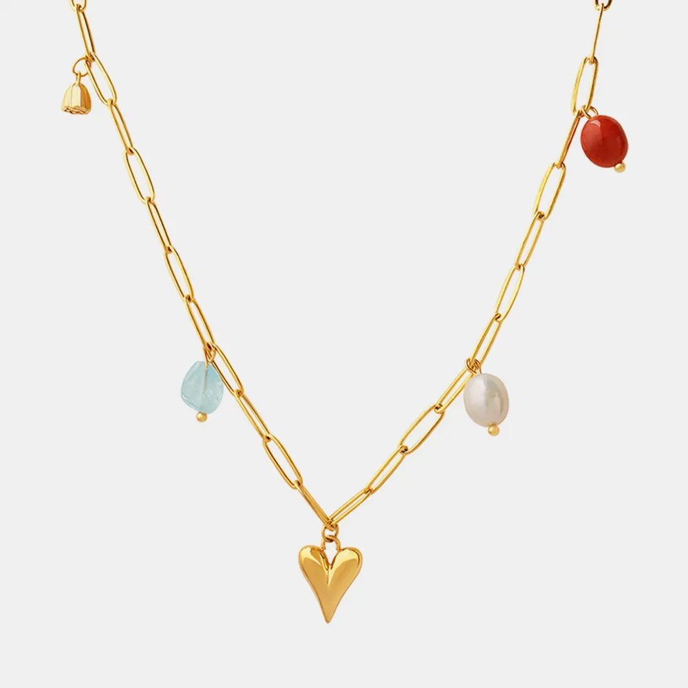 Gold Heart Pendant with Colorful Gemstone Drops