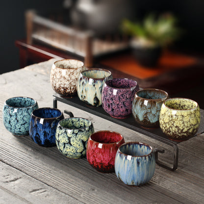 Jian Zhan Master Tea Cups with Egg-Shaped Design and Colorful Glaze