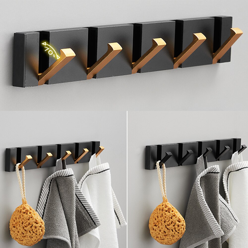 Modern Folding Wall Hooks Rack – Luxury Black & Gold Coat & Towel Hanger for Bathroom & Entryway