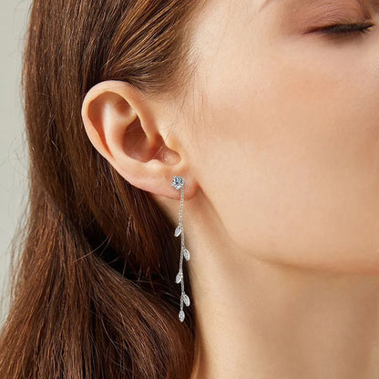 Elegant Moissanite Cascade Leaf Drop Earrings