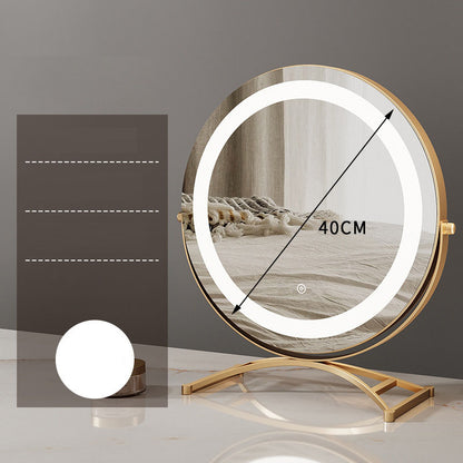 Round Desktop Makeup Mirror with LED Light / Gold Stand Black Dressing Table Mirror Home Decor