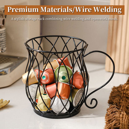 Elegant Mug-Shaped Coffee Pod Holder - Large Capacity Metal Capsule Organizer