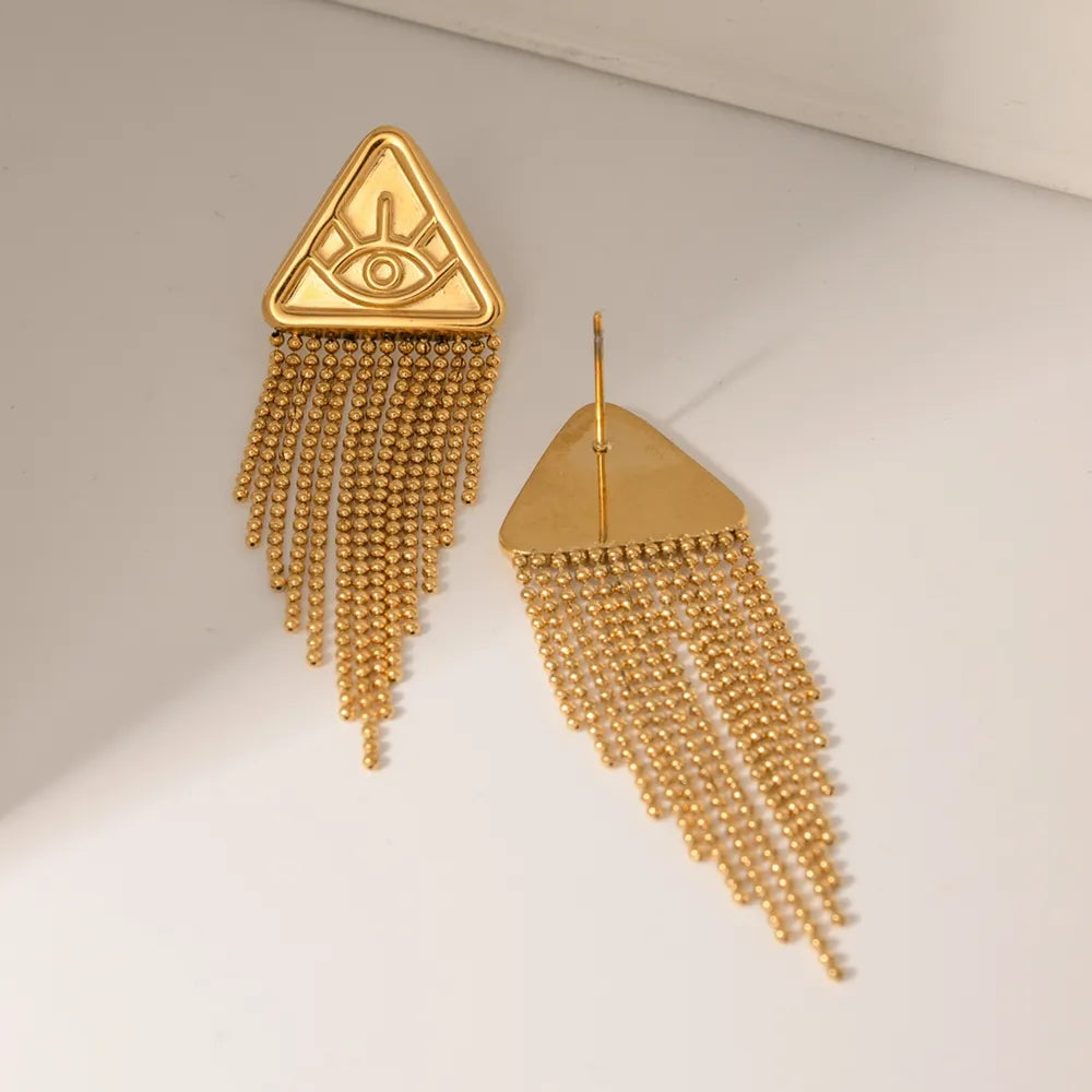 Statement Evil Eye Triangle Tassel Drop Earrings