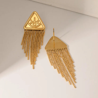 Statement Evil Eye Triangle Tassel Drop Earrings