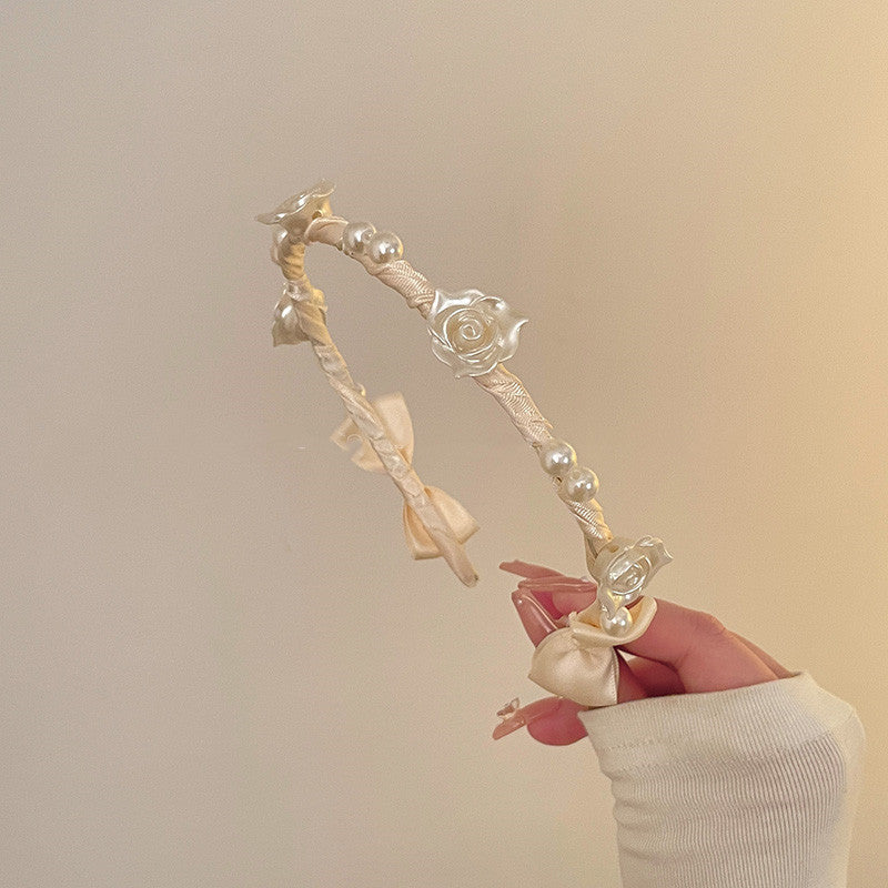 Luxury Pearl & Rose Floral Headband | Summer Chic Niche Design Hair Hoop
