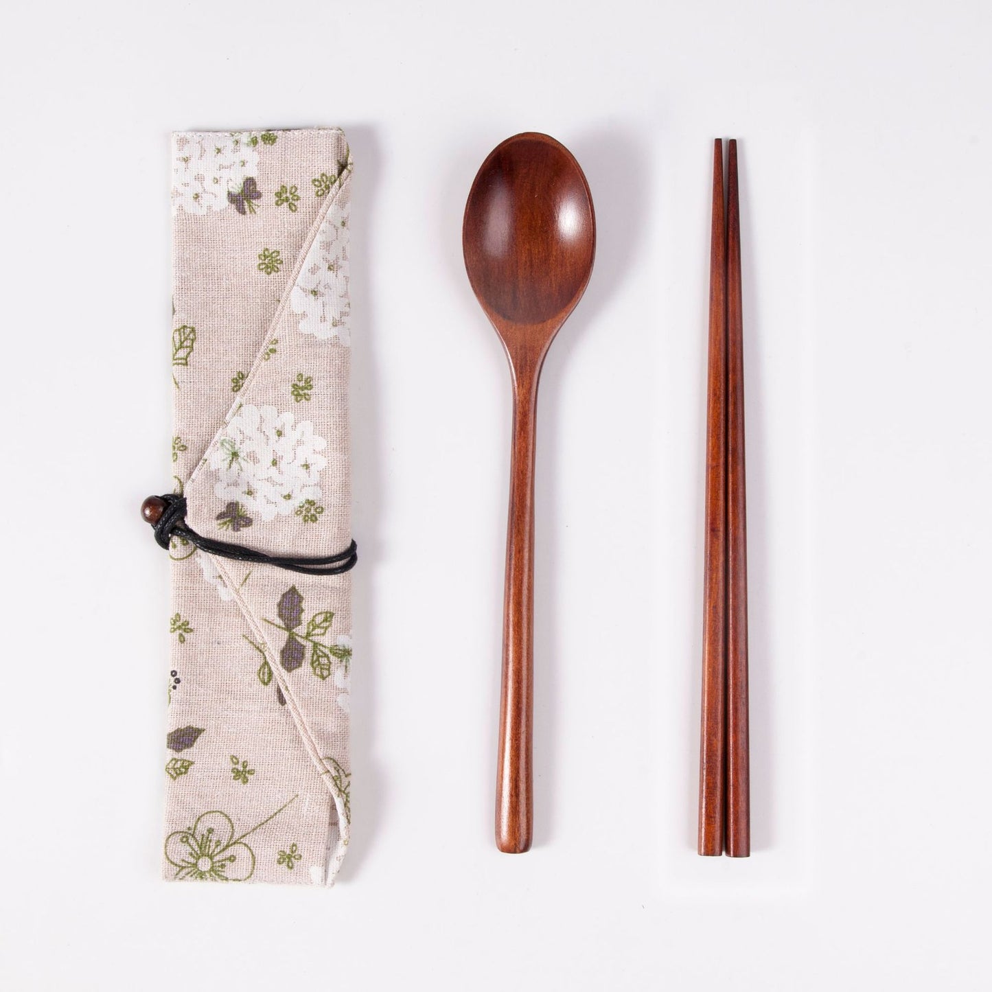 Japanese Style 3-Piece Portable Wooden Cutlery Set with Pouch