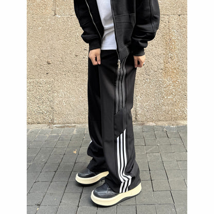 Urban Track Style Loose Sports Pants – Trendy Striped Wide-Leg Joggers for Men & Women