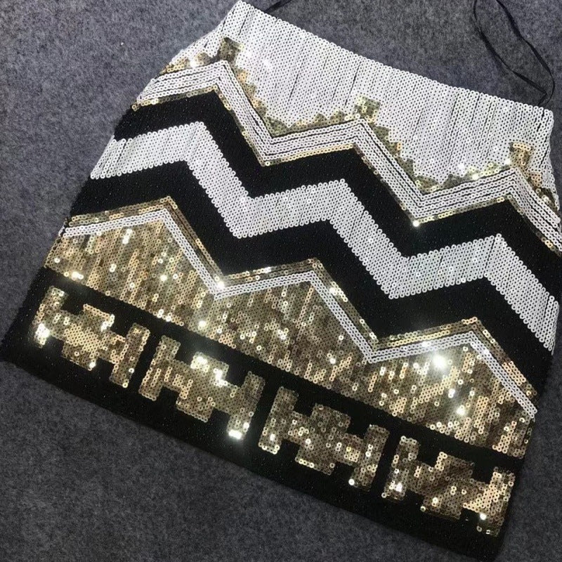 Glamorous Sequin Beaded Mini Skirt - Elegant High-Waist Party Wear