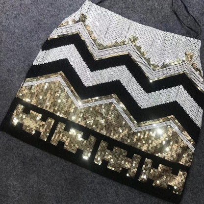 Glamorous Sequin Beaded Mini Skirt - Elegant High-Waist Party Wear