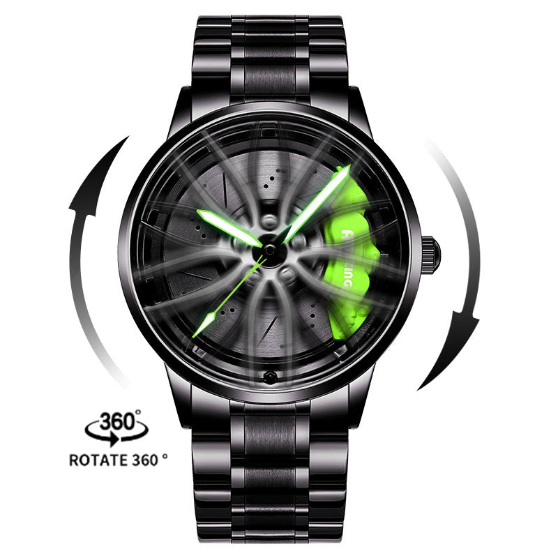 Luxury Men's Car Wheel Hub Watch - Stainless Steel Waterproof Quartz Wristwatch