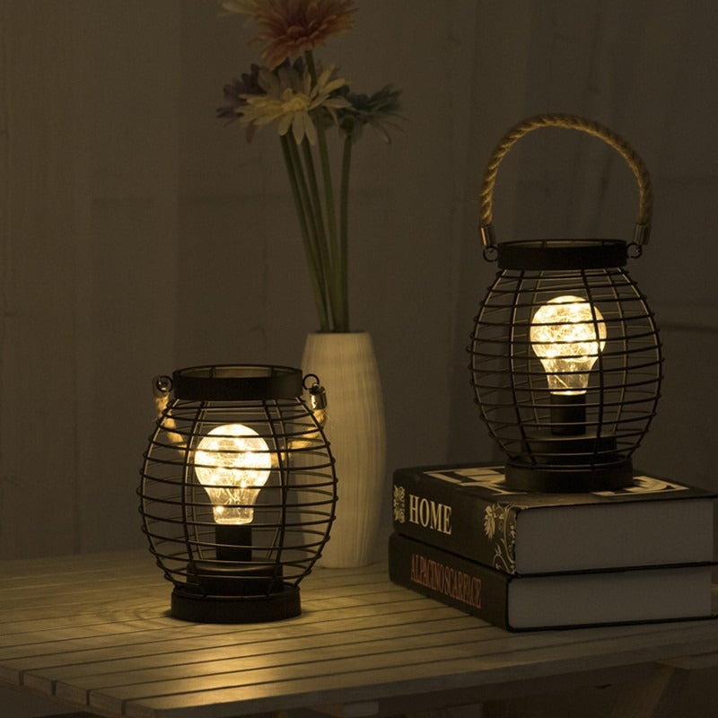 Creative Iron Wine Bottle Night Light - Retro Industrial LED Lamp for Home & Table Decor