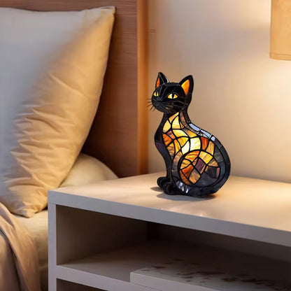 Animal Resin LED Night Light | Cute Tiffany Style Cat Bedside Lamp for Living Rooms and Bedrooms