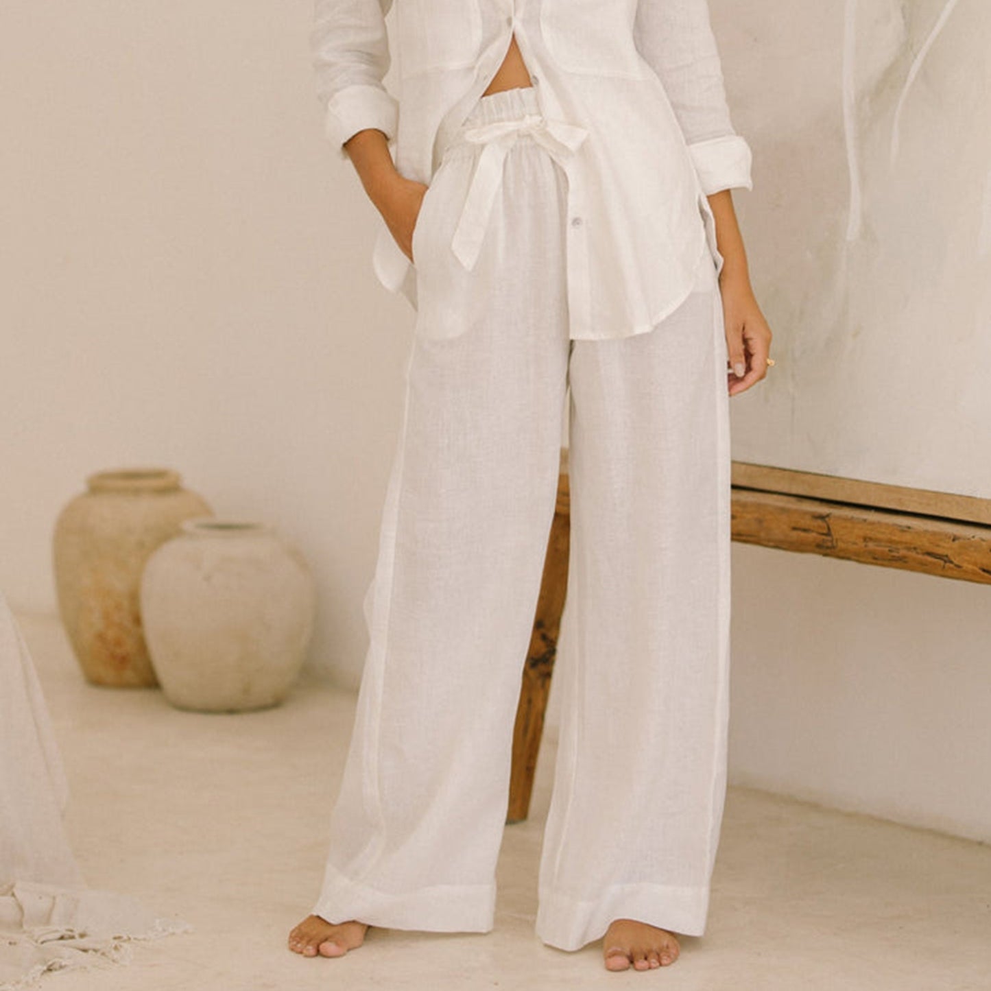Breathable Tencel Linen Casual Pants | High-Rise Straight Wide Leg Summer Trousers
