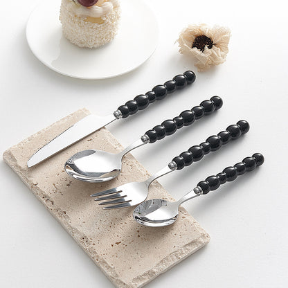 4-Piece Designer Pearl Handle Cutlery Set - Elegant Emerald Green & Stainless Steel Flatware