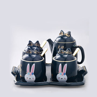 Cute Cartoon Rabbit Ceramic Spice Jar Set - 3 Pieces with Tray