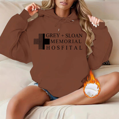 Thick Flannel Grey + Sloan Memorial Hospital Graphic Hoodie | Warm Casual Pullover