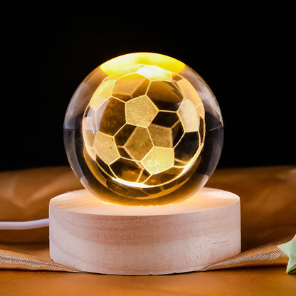 3D Inner Carved Crystal Ball Night Light – Creative Badminton Shuttlecock LED Lamp