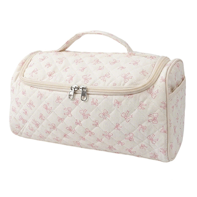 Quilted Floral Makeup Storage Bag - Large Capacity Vintage Cosmetic Travel Case