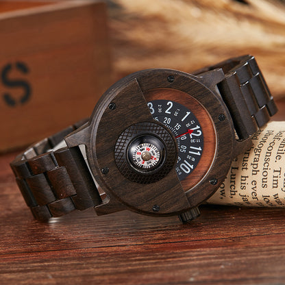 JIACHEN Multifunctional Wooden Watch with Compass - Outdoor Sports Watch