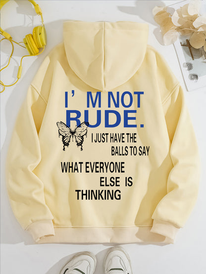 Funny Quote Print Fleece Hoodie | Beige Kangaroo Pocket Pullover for Men & Women