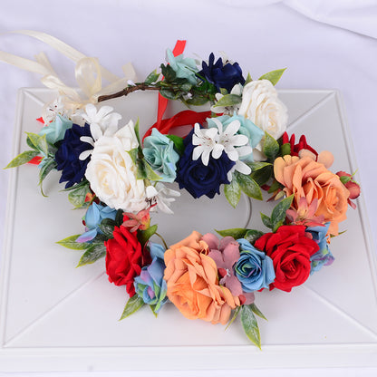 Multi-Color Artificial Flower Crown Garland with Ribbon Tie