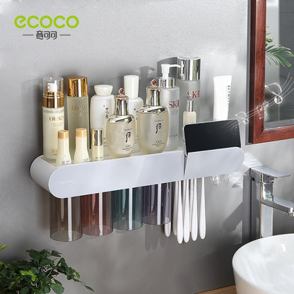 Multi-Functional Wall-Mounted Toothbrush Holder & Organizer – Punch-Free Magnetic Mouthwash Cup Set for Bathroom