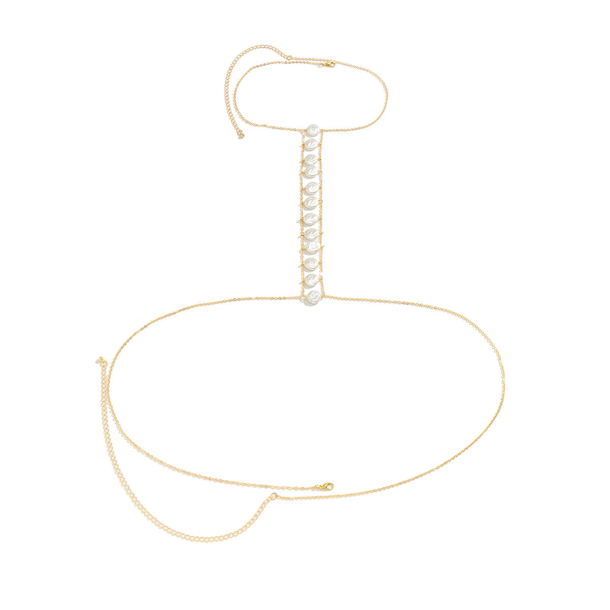 Elegant Plunge Neckline Body Chain with Imitation Keshi Pearls