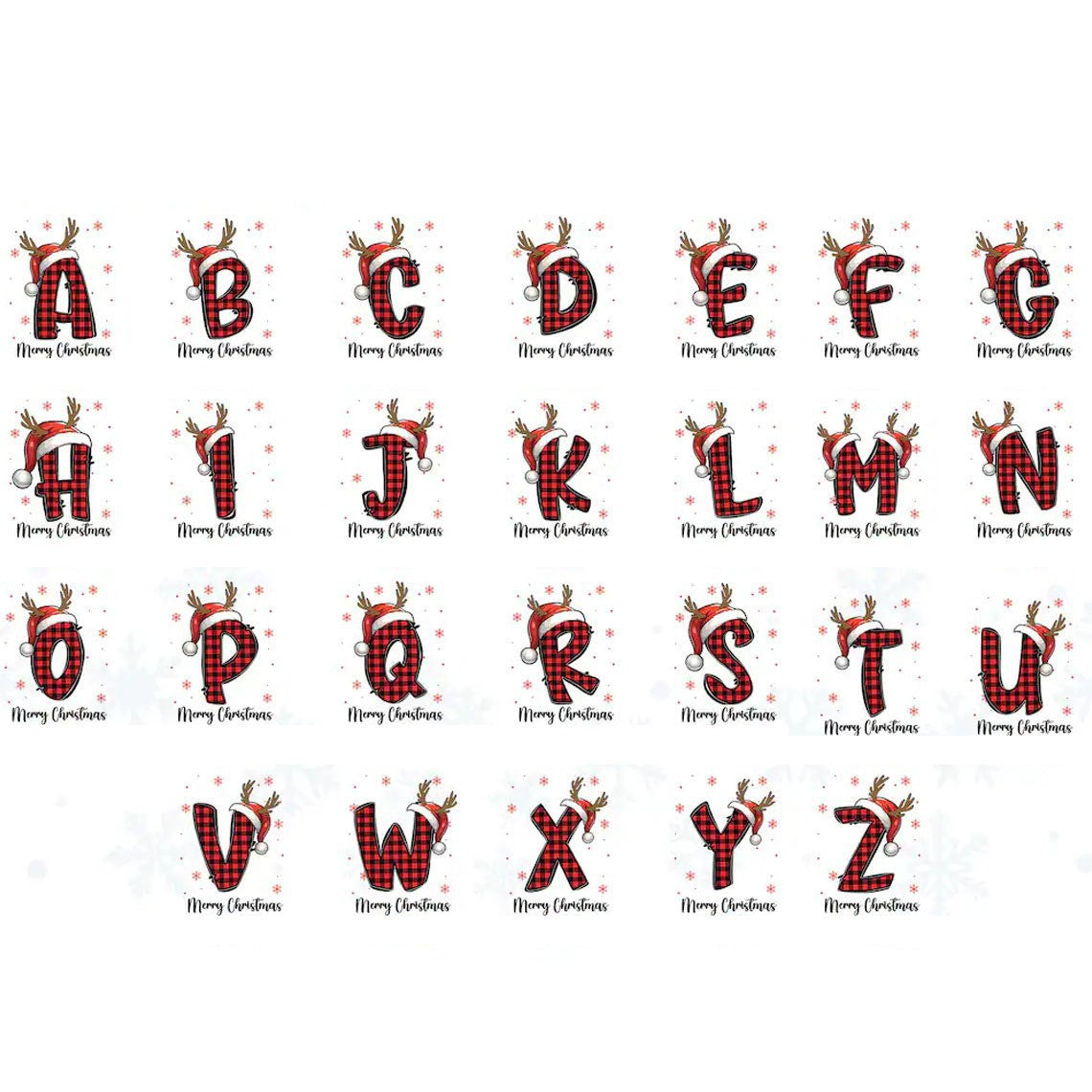 Personalized Christmas Alphabet Cotton Drawstring Bag - Plaid Santa Hat Gift Sack