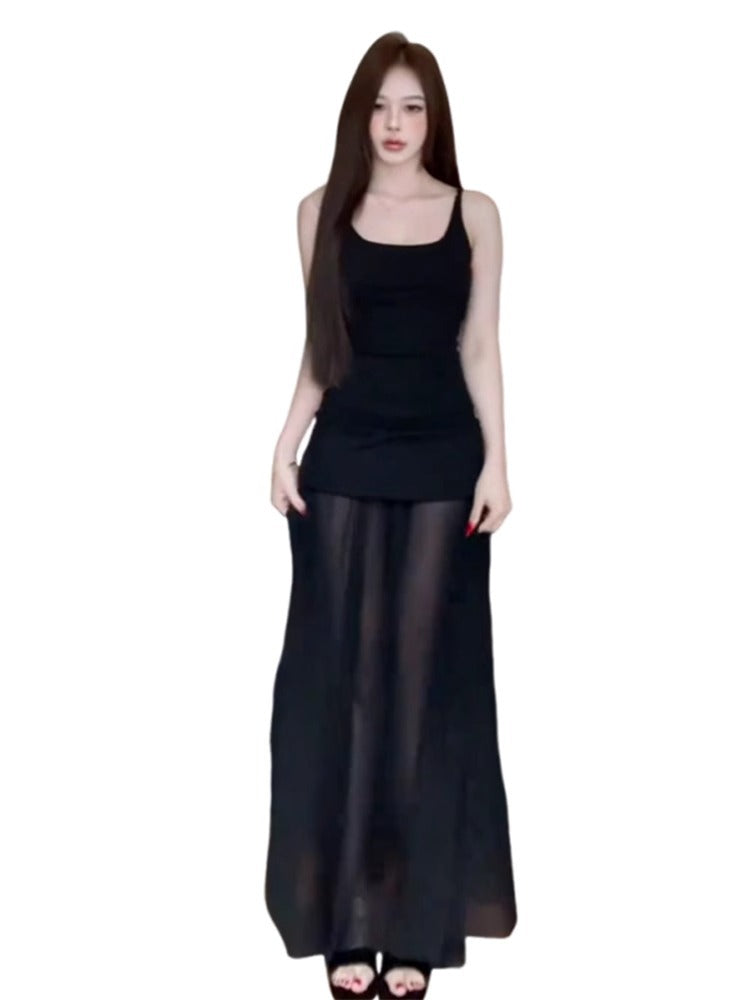 Chic Mesh Splicing Maxi Dress - Elegant Strapless Waist-Cinching Summer Evening Gown