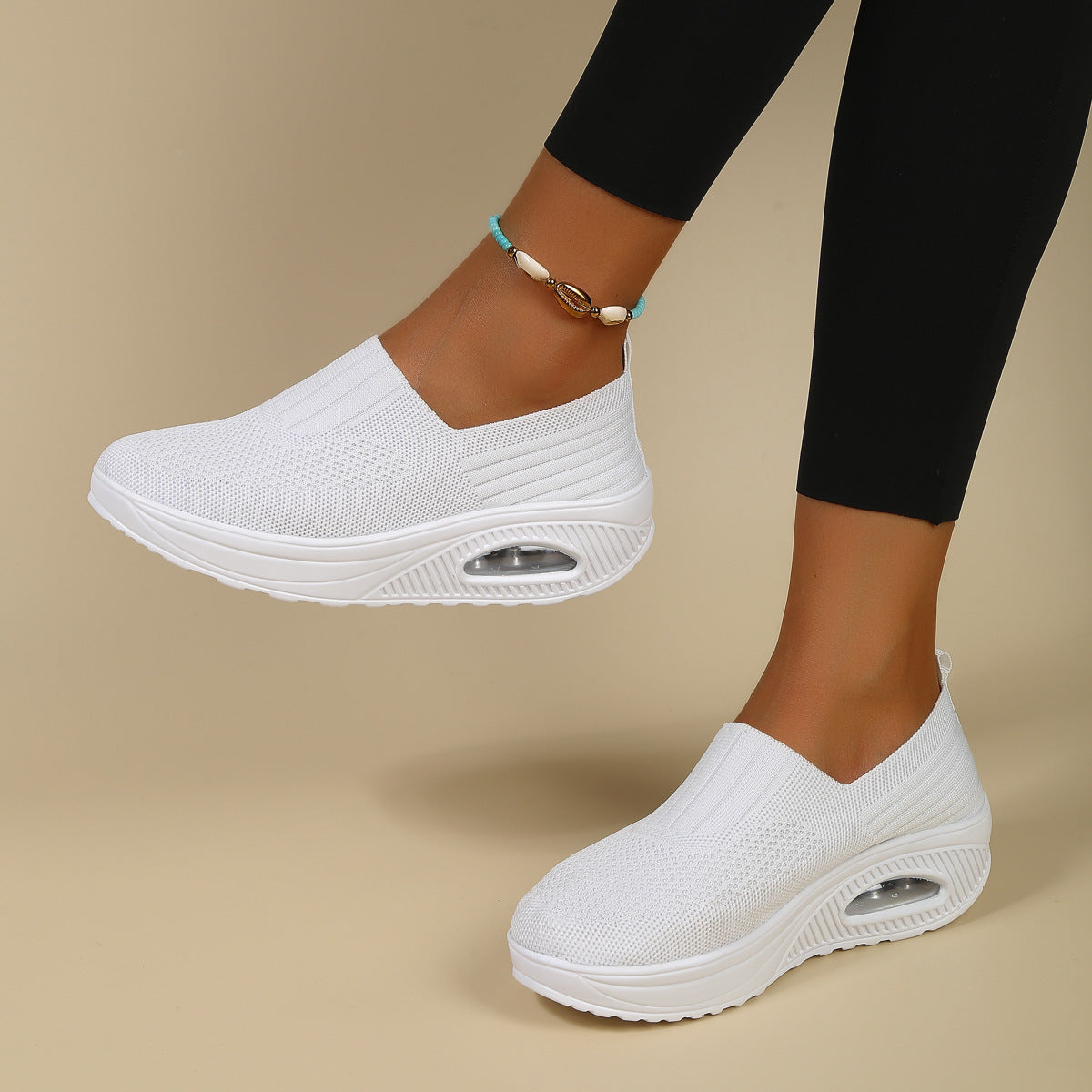Women's Slip-On Flyknit Shoes - Thick Air Cushion Soft Sole Sneakers