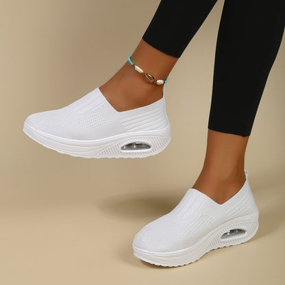Women's Slip-On Flyknit Shoes - Thick Air Cushion Soft Sole Sneakers