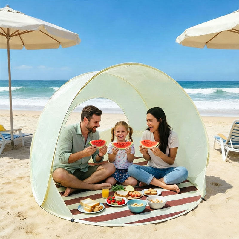 Portable Outdoor Family Tent with Reinforced Poles & Roof Sun Shade