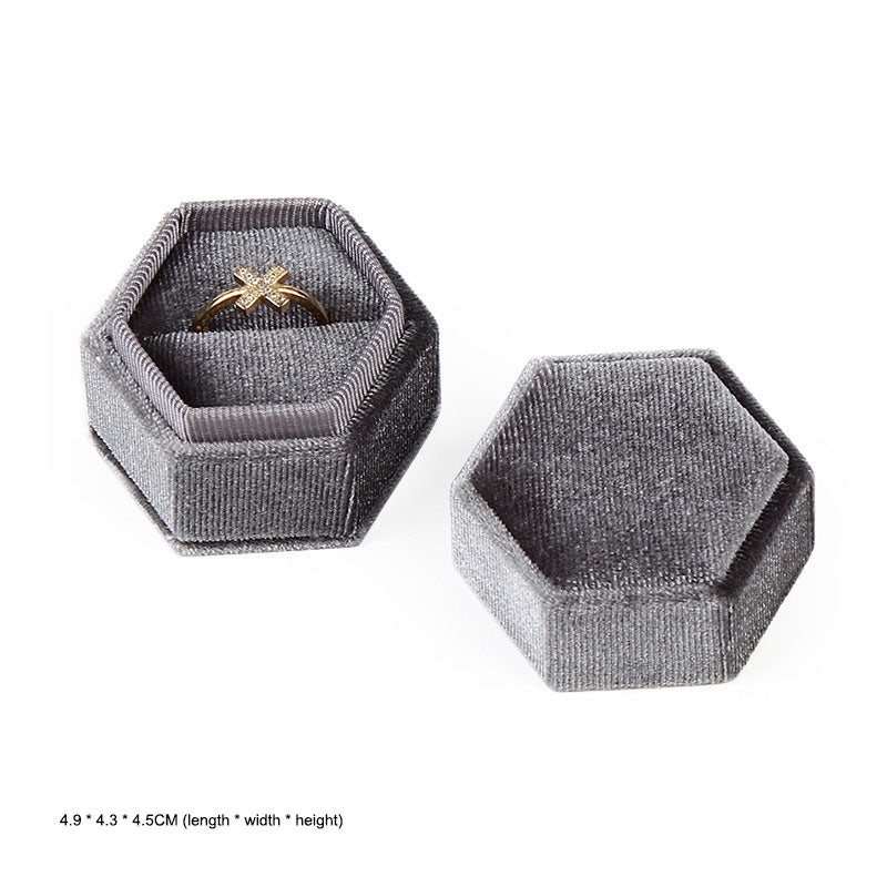 Hexagonal Velvet Jewelry Box - High-End Korean Ring & Earring Gift Box