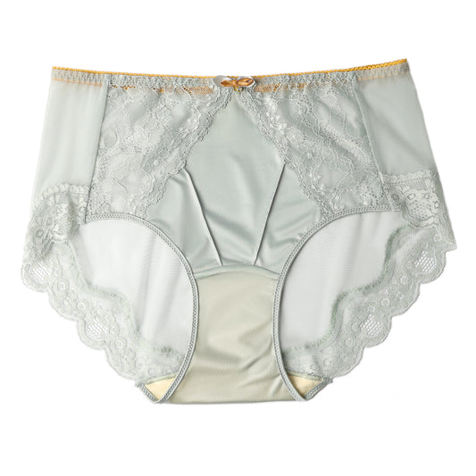 Luxury Mid-High Waist Lace Briefs - Silk-Cotton Lined Antibacterial Mesh