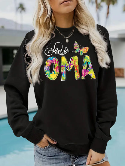 OMA" Butterfly Tie-Dye Print Sweatshirt | Loose Fit Brown Pullover for Grandmas
