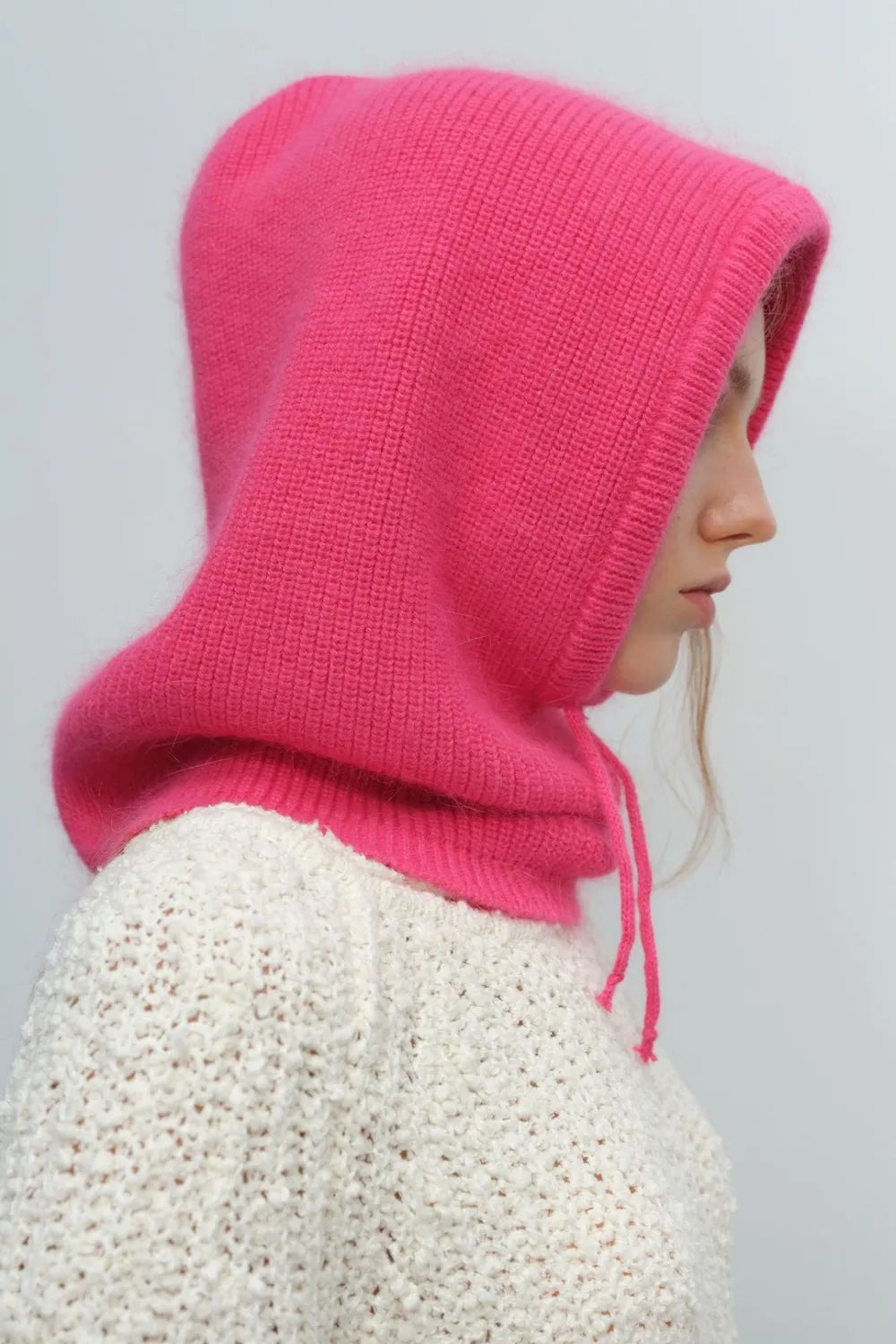 Drawstring Solid Thermal Knit Balaclava Hood | Winter Neck Warmer Hat