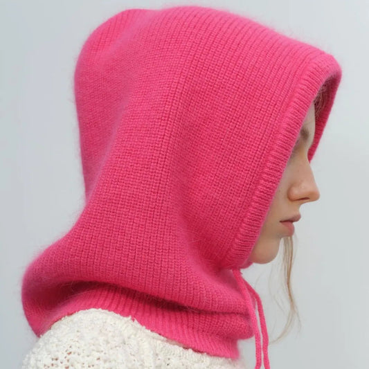 Drawstring Solid Thermal Knit Balaclava Hood | Winter Neck Warmer Hat