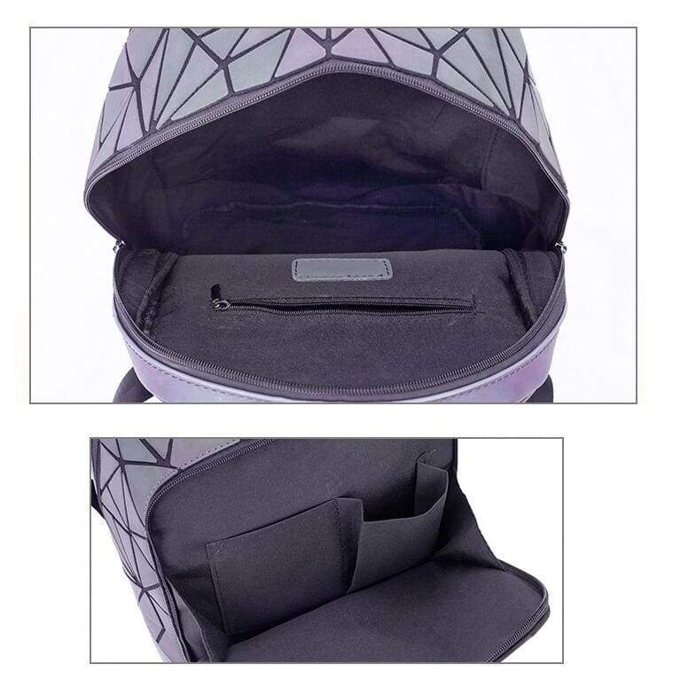 Geometric Prism Luminous Backpack - Large Capacity Holographic Reflective School Bag