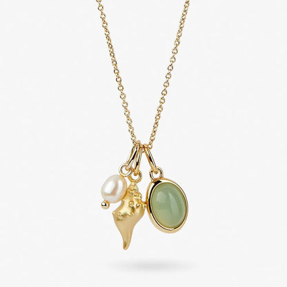 14K Gold Plated Natural Shell & Crystal Charm Necklace