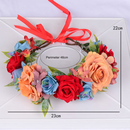 Multi-Color Artificial Flower Crown Garland with Ribbon Tie