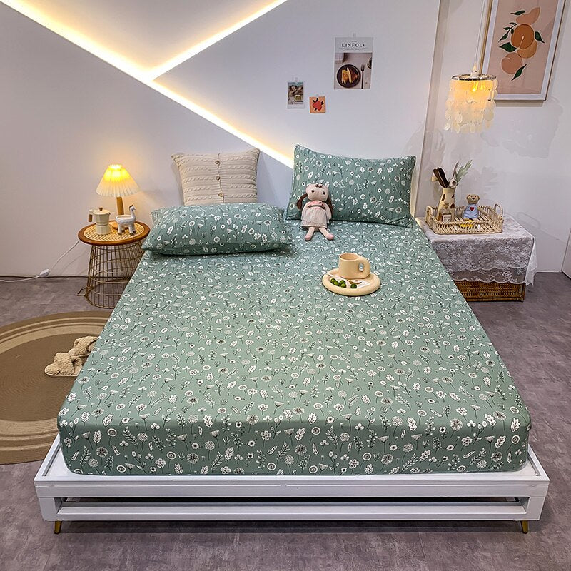 Premium Cotton Elastic Fitted Bed Sheet – Non-Slip Geometric Printed Bed Linen for Queen & King Size Beds