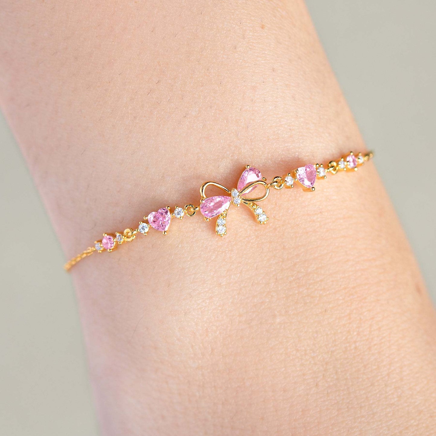 Ins Style Cute Pink Zircon Butterfly Charm Bracelet Set for Women